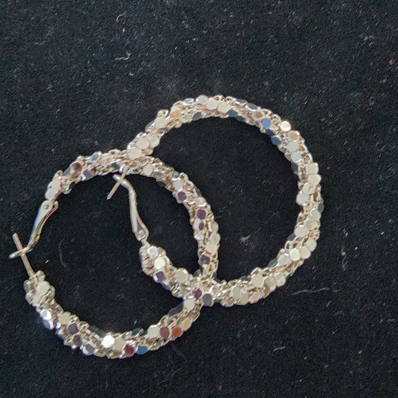 Jewelry - Silver Sequin Hoop Earrings - Women's Fashion Jewelry